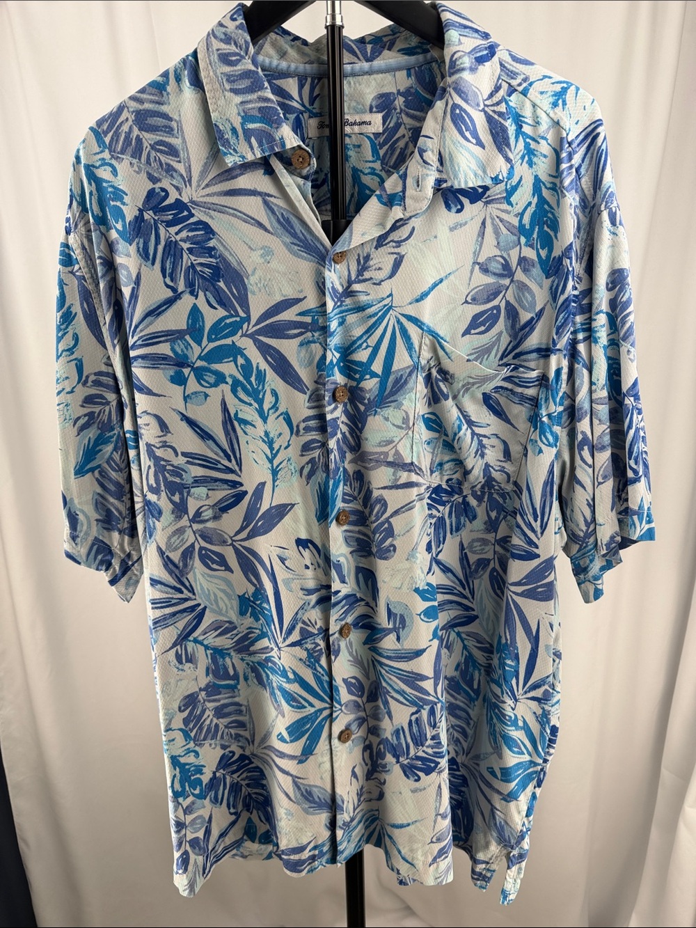 Tommy Bahama Blue and Navy Leaf Print Camp Shirt